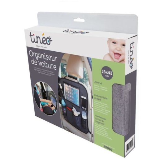 Tineo Organizador Universal Para Respaldo De Coche Negro Con Bolsillo Para Tablet Con Pantalla Táctil Y Múltiples Compartimentos De Malla (53 X 43 Cm)