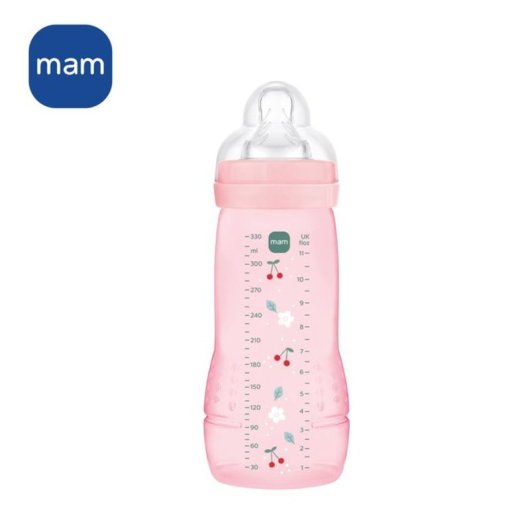 Mam Easy Active Biberón 330 Ml Berry, Etapa 2, Tetina Skinsoft Silicona Caudal Rápido 3, Cuello Ancho Y Tapa Anti-desgote Transparente