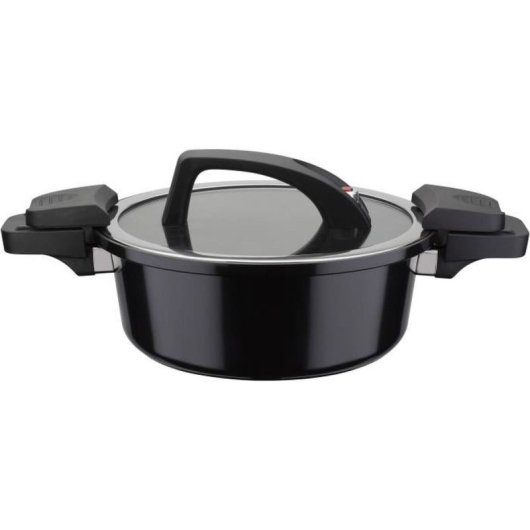 Gsw Cuiseur De Vapor De Baja Presión 24 Cm, 4 L, Aluminio Forjado, Inducción Compatible, Revestimiento Antiadherente Sin Pfoa, Tapa De Vidrio, Negro
