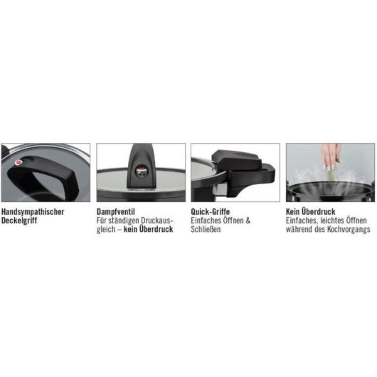 Gsw Cuiseur De Vapor De Baja Presión 24 Cm, 4 L, Aluminio Forjado, Inducción Compatible, Revestimiento Antiadherente Sin Pfoa, Tapa De Vidrio, Negro