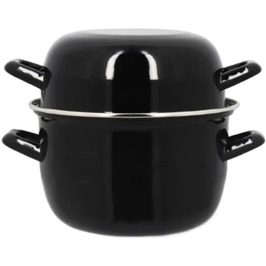 Thekitchenette Olla Para Mejillones De Esmaltado Negro 2,7 L Con Tapa Reversible, Compatible Con Placas De Inducción, Apta Para Lavavajillas