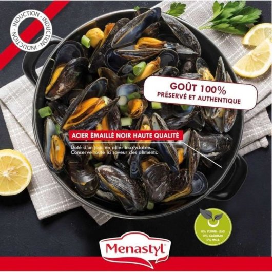 Thekitchenette Olla Para Mejillones De Esmaltado Negro 2,7 L Con Tapa Reversible, Compatible Con Placas De Inducción, Apta Para Lavavajillas