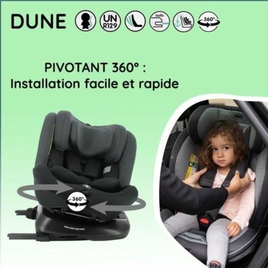 Nania Dune I-size Asiento Coche 360° Giratorio Isofix + Top Tether 40-150 Cm (0-12 Años) Reclinable, Arnés 5 Puntos, Protección Lateral, Multicolor