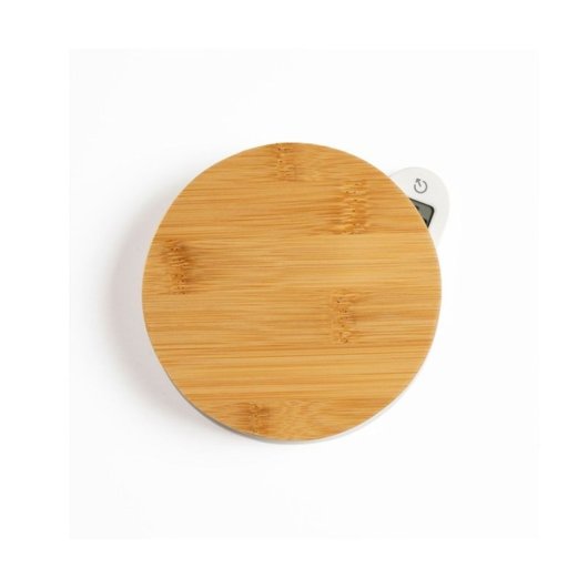 Livoo Dom466 Báscula De Cocina Eco Con Plataforma De Bambú, Sistema Dinamós Sin Pilas, 5 Kg Y Precisión 1 G, Pantalla Lcd Abatible, Tara Y 4 Unidades