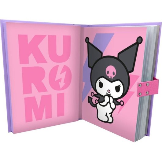 Diario Secreto Kuromi A5 Morado Con Cerradura Por Combinación Y Sonido, Tapa Dura Efecto Mate, Páginas Rayadas, Teclado Con Botones Corazón, Incluye 3 Pilas Lr44 (a0466434)
