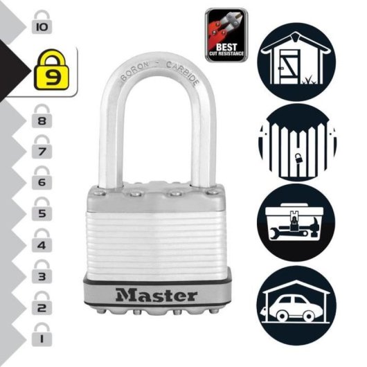 Cadenas Master Lock Haute Sécurité Acier 52mm Anse Carbure 4 Clés