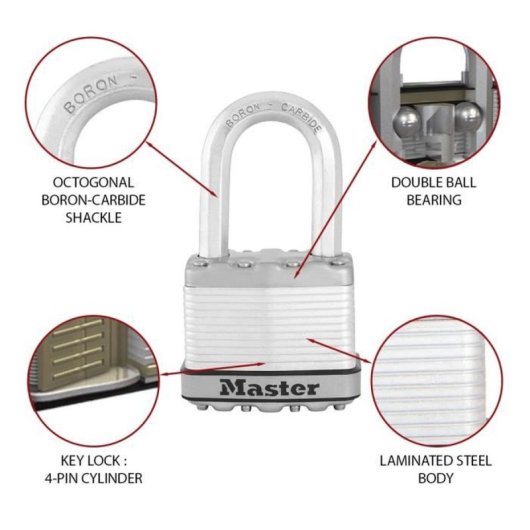 Cadenas Master Lock Haute Sécurité Acier 52mm Anse Carbure 4 Clés