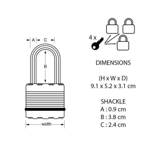Cadenas Master Lock Haute Sécurité Acier 52mm Anse Carbure 4 Clés