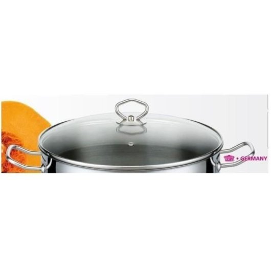 Gsw Traiteur Jumbo 30 Cm 17 L Cazo/olla De Acero Inoxidable Para Inducción, Base Encapsulada, Asas Aislantes Ergonómicas Y Tapa De Vidrio Con Salida De Vapor