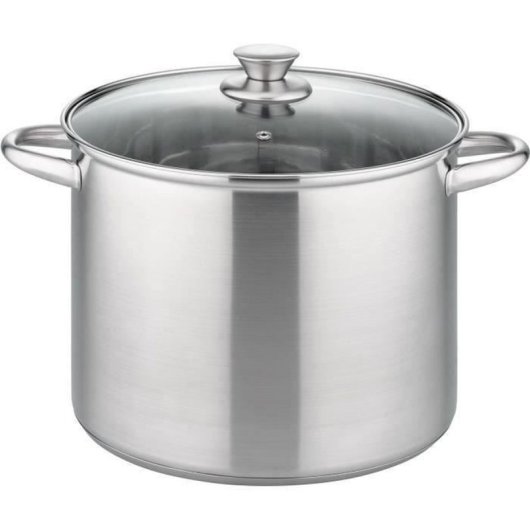 Gsw Rigo 26 Cm 10 L Cacerola Alta De Acero Inoxidable, Base Encapsulada Para Inducción, Graduaciones Internas, Tapa De Vidrio Templado Con Salida De Vapor