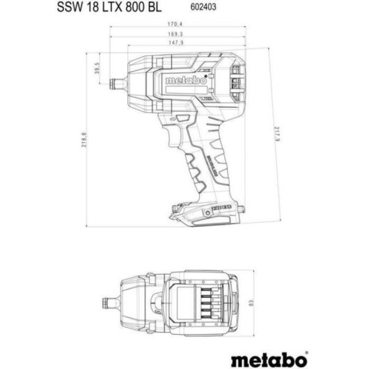 Metabo Ssw 18 Ltx 800 Bl Llave De Impacto A Batería 18v Brushless 800 Nm 1/2" Metabox 145 L Con Gancho (solo Herramienta)