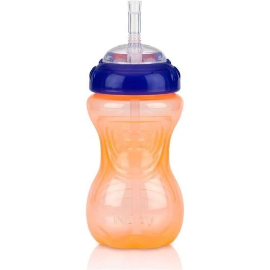 Nuby Easy Grip Vaso Antigoteo Con Pajita De Silicona Soft Flex 300 Ml, Pack 3 Con Válvula Touch-flo, Tapa Domo Roscada