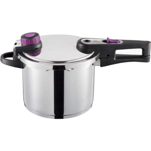 Olla A Presión Gsw System Plus 6 L 22 Cm De Acero Inoxidable 18/10 Compatible Con Inducción, Thermoboden, Control De Cocción 2 Posiciones, Incluye Cestillo Y Soporte