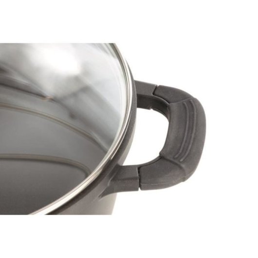 Gsw Silcoguss Cazo De 28 Cm De Aluminio Fundido Antiadherente Sin Ptfe, Apto Inducción, 7 L, Marcas Interiores, Asas Con Silicona, Tapa De Vidrio Con Salida De Vapor, 2 Piezas
