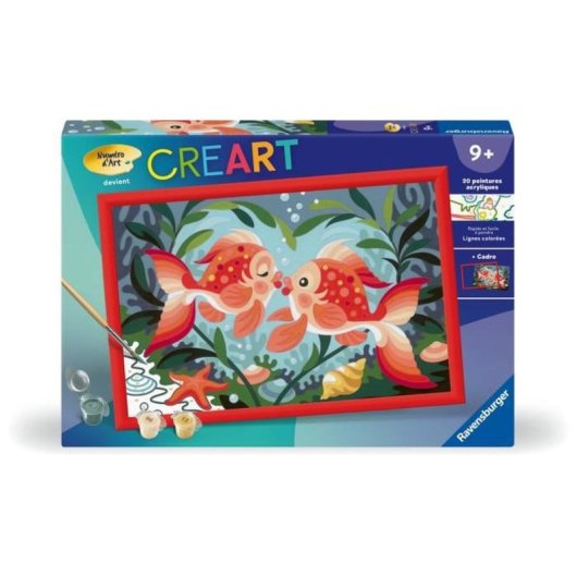 Ravensburger Kit Pintura Por Números “bisous De Poissons” Para Niños, 31x21 Cm, Acrílicos Al Agua, Pincel Y Marco, Recomendado A Partir De 7 Años