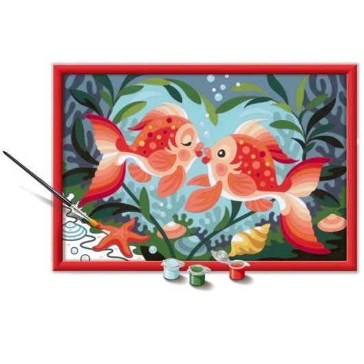 Ravensburger Kit Pintura Por Números “bisous De Poissons” Para Niños, 31x21 Cm, Acrílicos Al Agua, Pincel Y Marco, Recomendado A Partir De 7 Años
