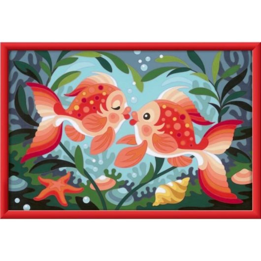 Ravensburger Kit Pintura Por Números “bisous De Poissons” Para Niños, 31x21 Cm, Acrílicos Al Agua, Pincel Y Marco, Recomendado A Partir De 7 Años