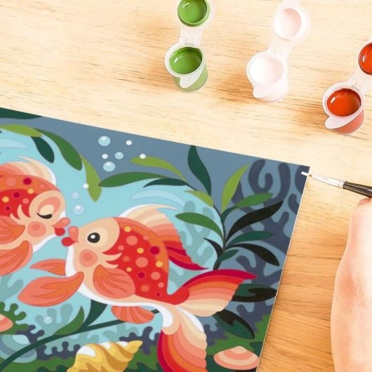Ravensburger Kit Pintura Por Números “bisous De Poissons” Para Niños, 31x21 Cm, Acrílicos Al Agua, Pincel Y Marco, Recomendado A Partir De 7 Años