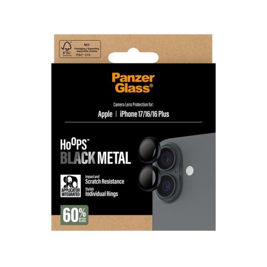 Protector de cámara PanzerGlass Hoops para iPhone 17/16/16 Plus Negro