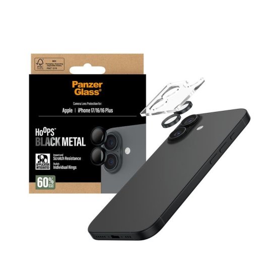 Protector de cámara PanzerGlass Hoops para iPhone 17/16/16 Plus Negro