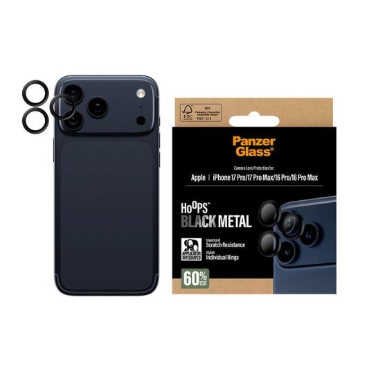 Protettore per lenti PanzerGlass Hoops per iPhone 17 Pro/Max e 16 Pro/Max Nero