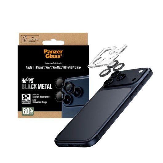 Protettore per lenti PanzerGlass Hoops per iPhone 17 Pro/Max e 16 Pro/Max Nero