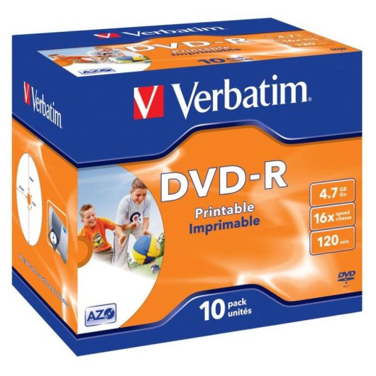 DVD-R Verbatim 4,7 GB 16x Imprimible Caja de Cartón 10 Unidades
