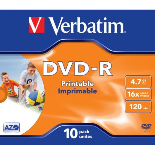 DVD-R Verbatim 4,7 GB 16x Imprimible Caja de Cartón 10 Unidades