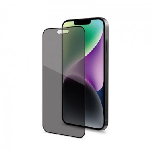 Protector de pantalla privacidad Celly para iPhone 15, vidrio templado 9H, negro