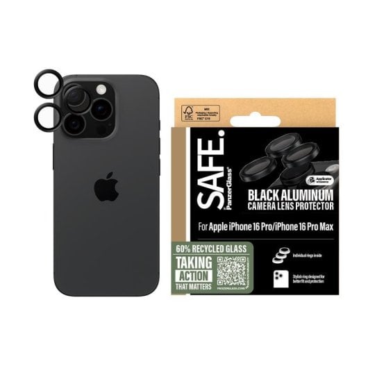 Protetor de câmara PanzerGlass SAFE para iPhone 16 Pro e 16 Pro Max Preto