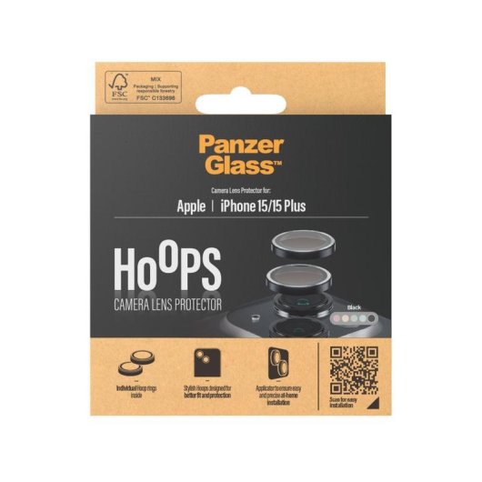 Protector de cámara PanzerGlass Hoops Negro para iPhone 15 | 15 Plus