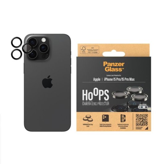 Protetor de câmara metálico PanzerGlass Hoops para iPhone 15 Pro e Pro Max