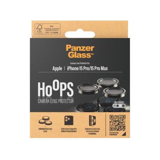 Protetor de câmara metálico PanzerGlass Hoops para iPhone 15 Pro e Pro Max