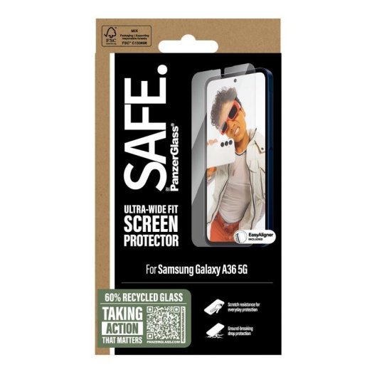 Protector de pantalla PanzerGlass SAFE Samsung Galaxy A36 5G Ultra-Wide Fit