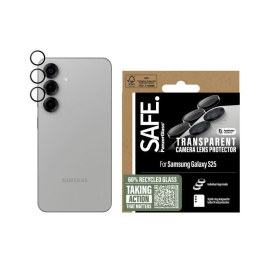 Protector de cámara transparente PanzerGlass SAFE para Samsung Galaxy S25 resistente a rayones