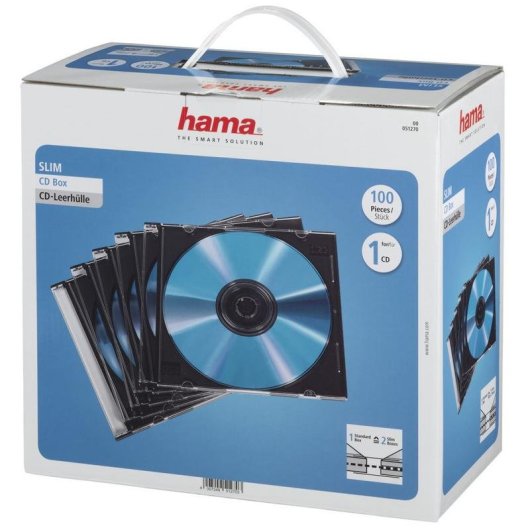 Caja de 100 fundas slim para CD Hama 00051270 transparente