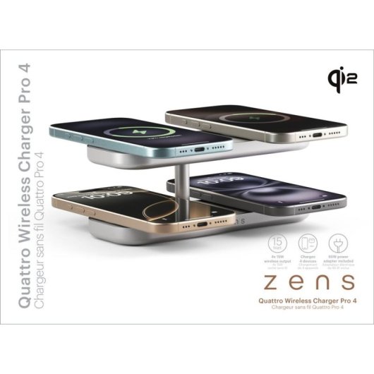 Cargador Inalámbrico ZENS Quattro Charger Pro 4 Blanco 4 Dispositivos Qi2