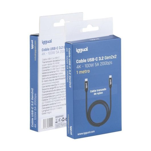Cabo USB-C IGGUAL 3.2 Gen2x2 100W 5A 4K 1m nylon