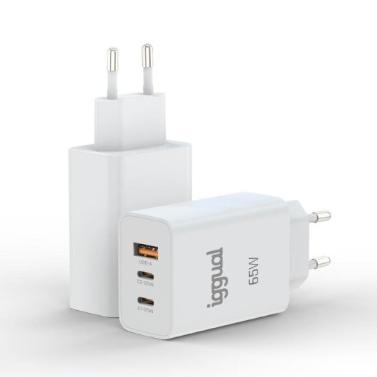 Cargador IGGUAL Triple USB-A + 2x USB-C GaN 65W