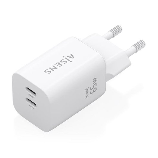 Ladegerät GaN AISENS 65W 2xUSB-C PD3.0 QC4.0 Weiß