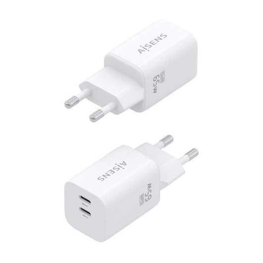 Ladegerät GaN AISENS 65W 2xUSB-C PD3.0 QC4.0 Weiß