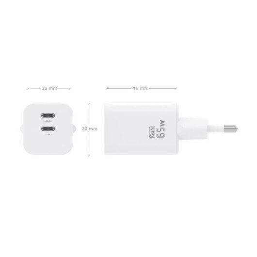 Ladegerät GaN AISENS 65W 2xUSB-C PD3.0 QC4.0 Weiß