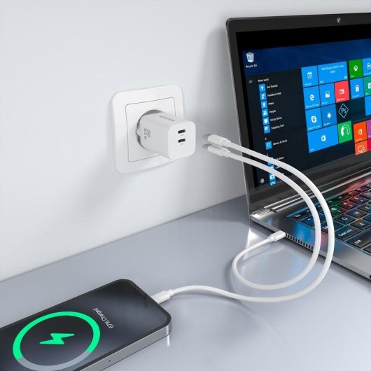 Ladegerät GaN AISENS 65W 2xUSB-C PD3.0 QC4.0 Weiß