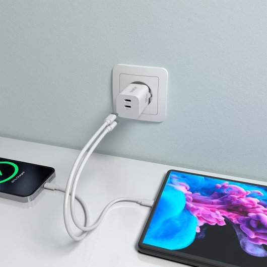 Ladegerät GaN AISENS 65W 2xUSB-C PD3.0 QC4.0 Weiß