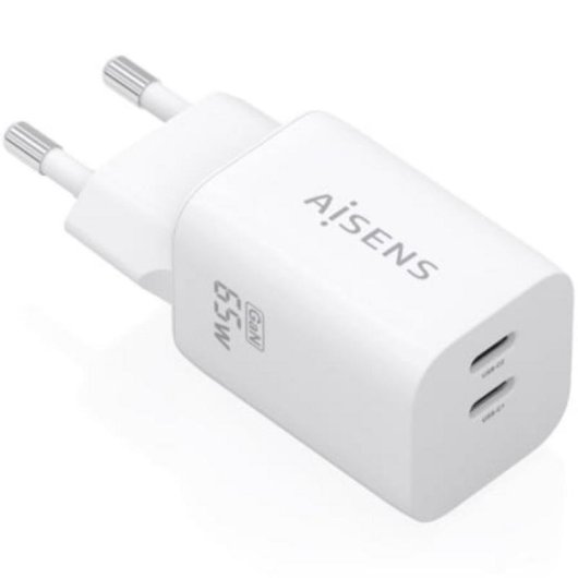 Ladegerät GaN AISENS 65W 2xUSB-C PD3.0 QC4.0 Weiß