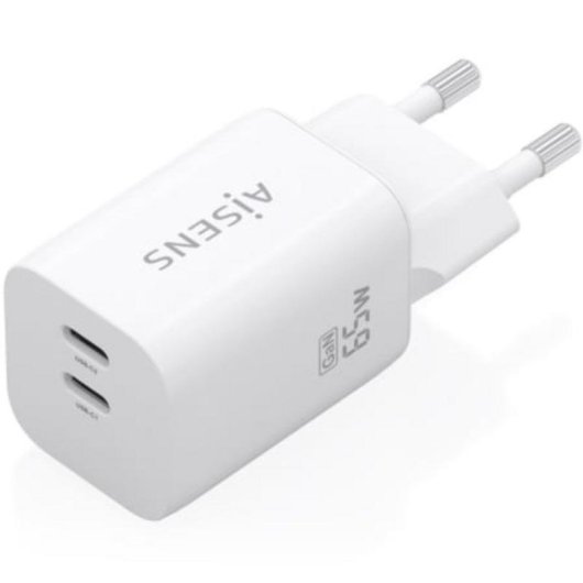 Ladegerät GaN AISENS 65W 2xUSB-C PD3.0 QC4.0 Weiß