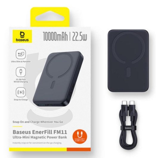Externe Batterie Baseus EnerFill FM11 10000 mAh Power Delivery Kabelloser Ladeadapter Schwarz