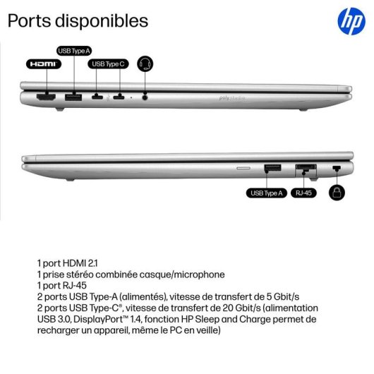 Ordinateur portable HP ProBook 4 G1i 16" Intel Core Ultra 5 225U 16 Go Windows 11 Pro 512 Go SSD Graphiques Intel clavier rétroéclairé webcam FHD