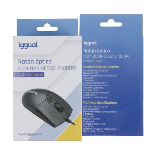 Ratón IGGUAL COM-BUSINESS2 2400 DPI USB tipo A Negro Ambidiestro Cableado