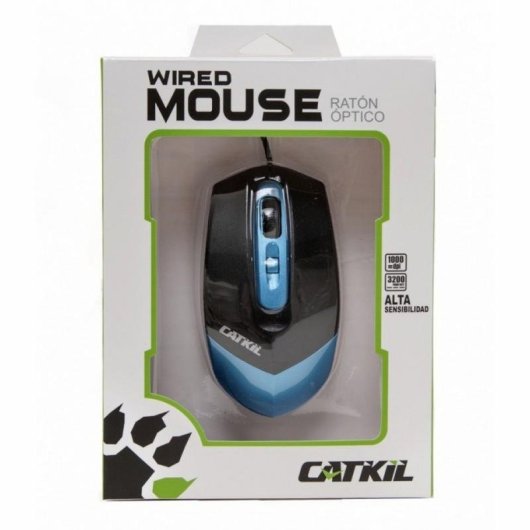 Ratón Catkil Dallas Óptico USB Tipo A 1000 DPI Negro Azul Plug&Play